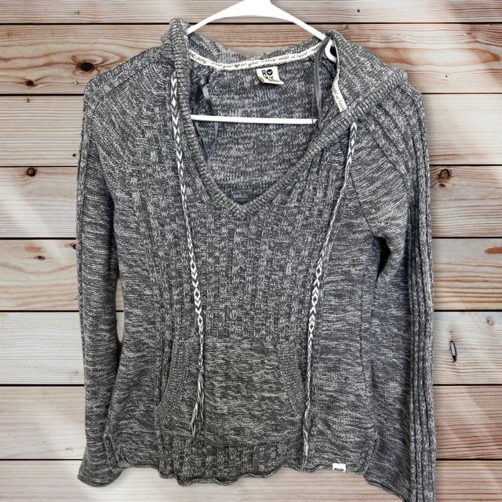 Roxy Hooded Pullover Sweater Gray Size Small